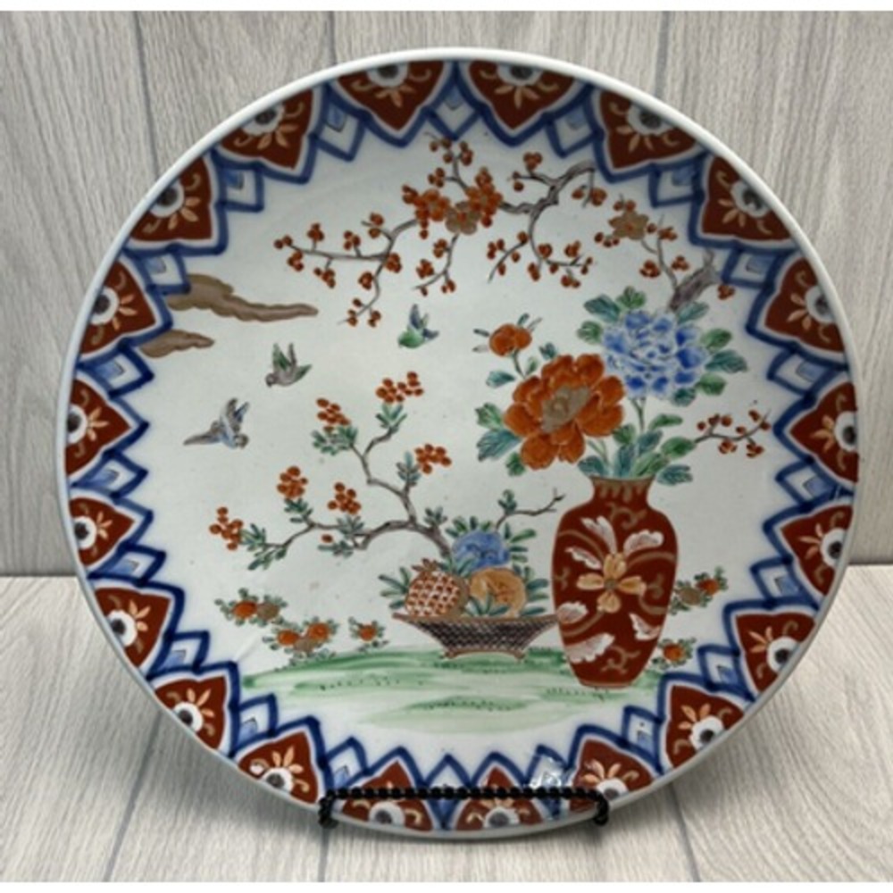 Antique Japanese Imari Porcelain Charger Plate Hand Painted Floral Birds